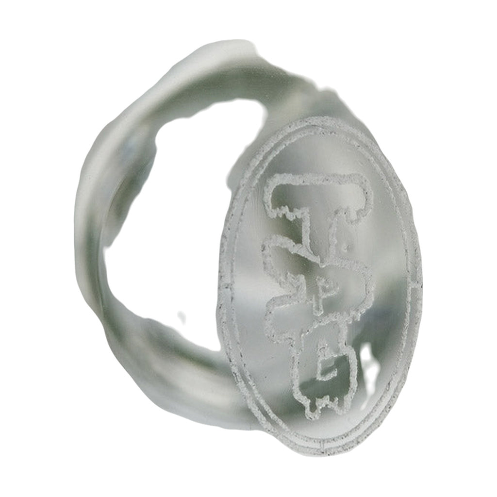 Close-up of TAG logo on 30" Beaker Bong by Thick Ass Glass, highlighting quality borosilicate glass