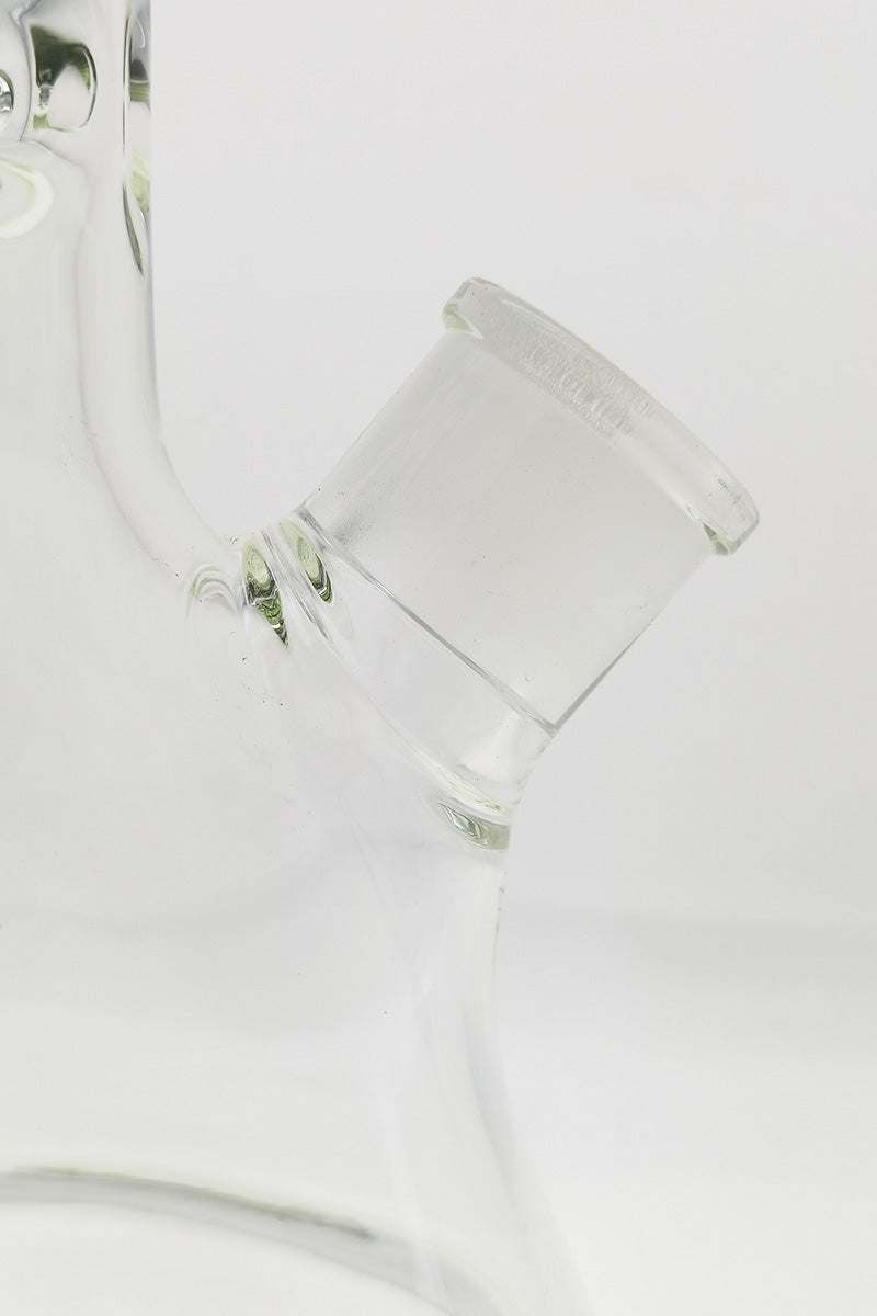 Close-up of TAG 30" Beaker Bong 50x9MM featuring 28/18MM Downstem, crafted from heavy wall borosilicate glass