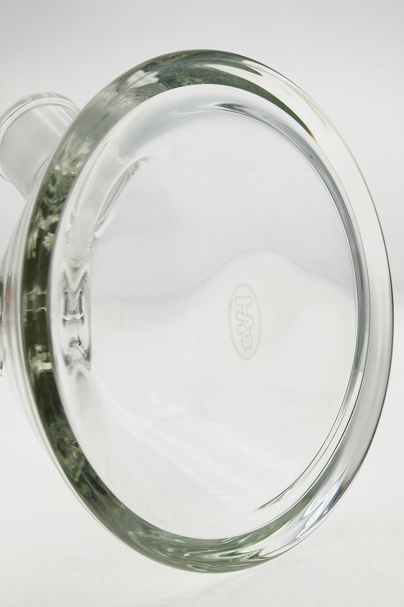 Close-up of TAG 30" Beaker Bong base with Rasta color, 9mm thick borosilicate glass