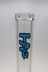 TAG 30" Straight Tube Bong, 65x7MM, Thick Ass Glass Logo, Front View on Seamless White