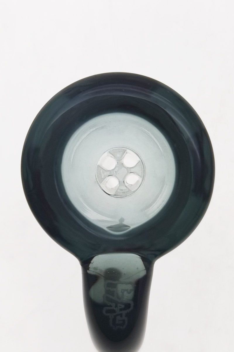 TAG 4-hole disc screen slide with horn handle for bongs, top view on white background