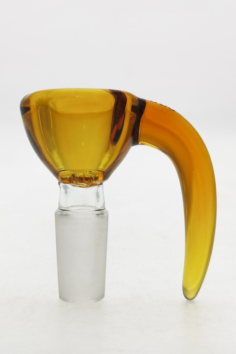 TAG 4 Hole Disc Screen Slide with Horn Handle, 14mm joint, amber color, front view