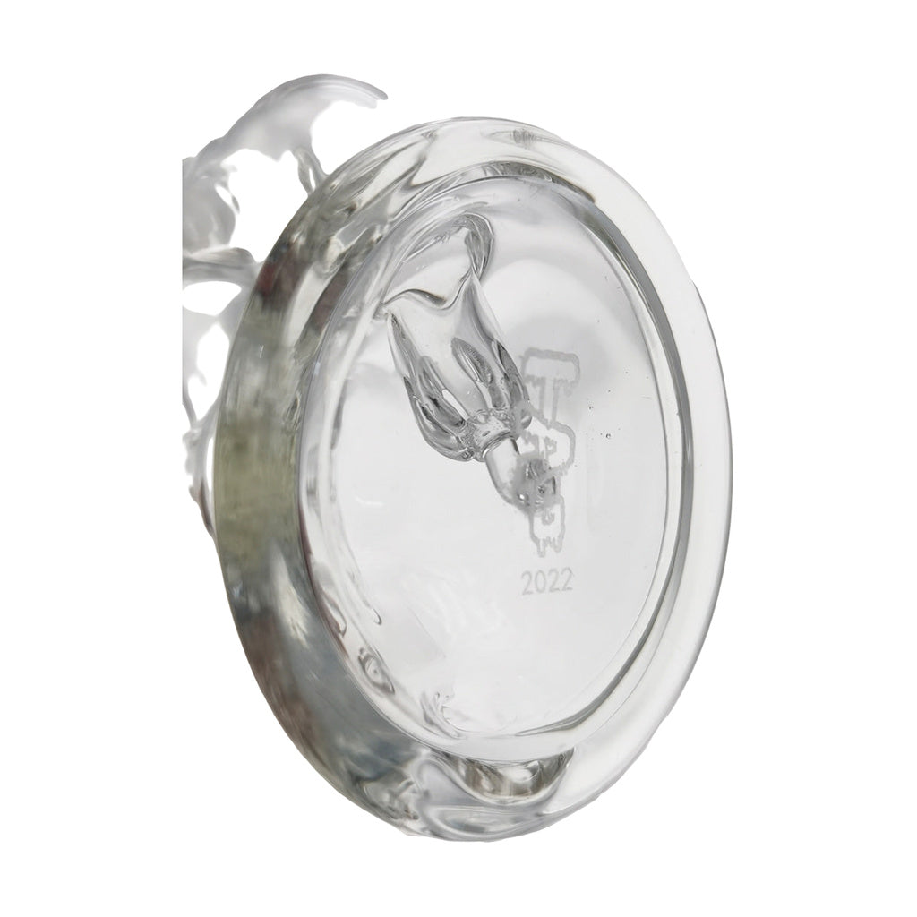 Close-up of TAG 4.5" Mini Inline Recycler's 10MM Female Joint with Engraved Logo