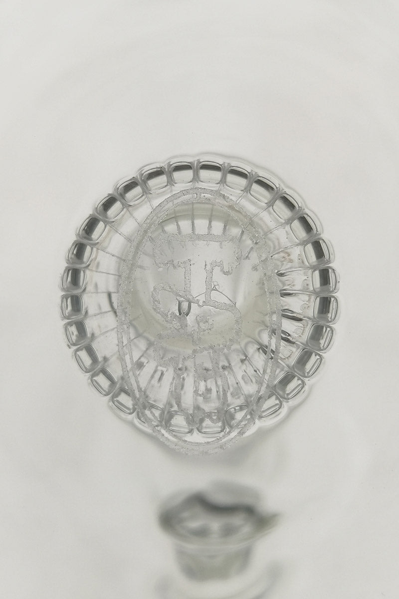 TAG 6" Fixed Showerhead Puck Pyramid Rig top view highlighting quartz showerhead percolator