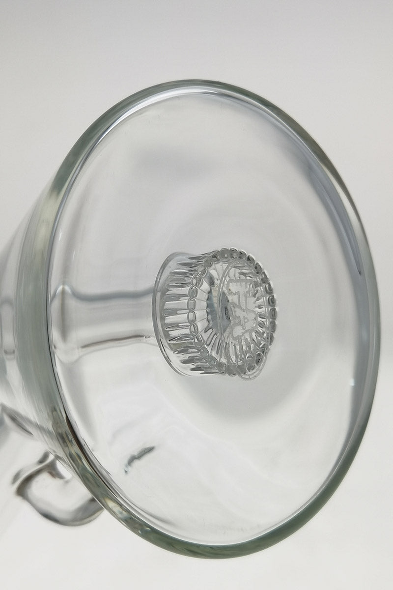 TAG 6" Fixed Showerhead Puck Pyramid Rig with clear quartz, top view showcasing the slitted pyramid percolator