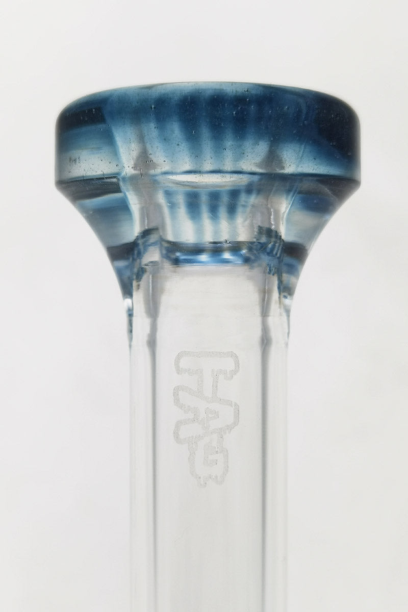 Close-up of TAG 6" Showerhead Puck Pyramid Rig with 14MM Male Joint and Slitted Pyramid Percolator