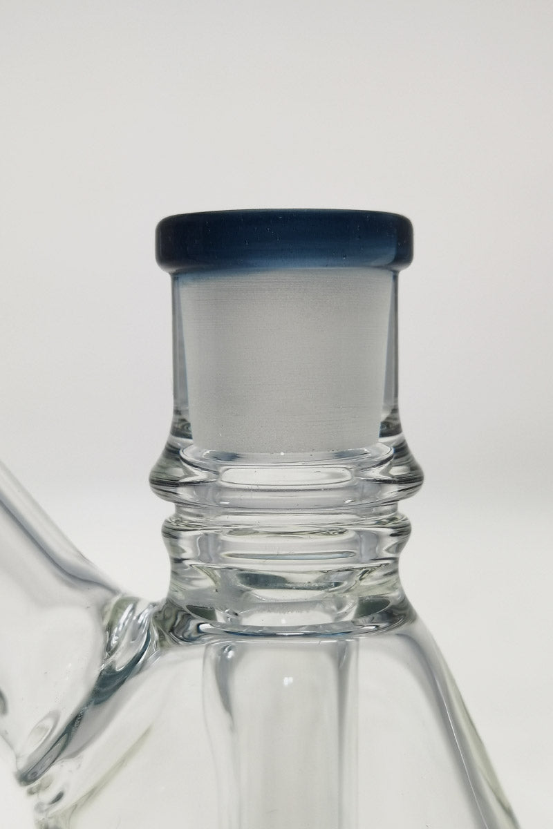 Close-up of Thick Ass Glass Quartz Puck Pyramid Dab Rig with Showerhead Perc and Slitted Design