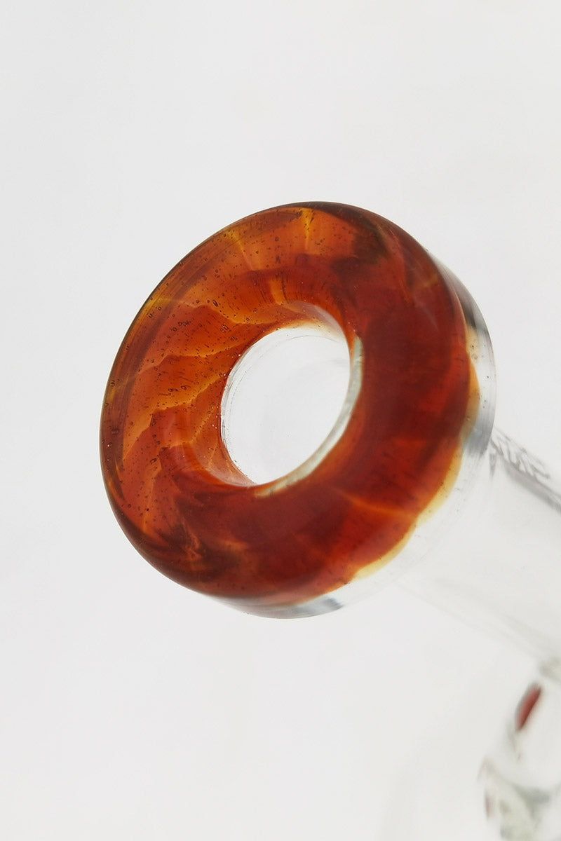 Close-up of TAG 6" Fixed Showerhead Puck Pyramid Rig Mouthpiece, 14MM Male Joint