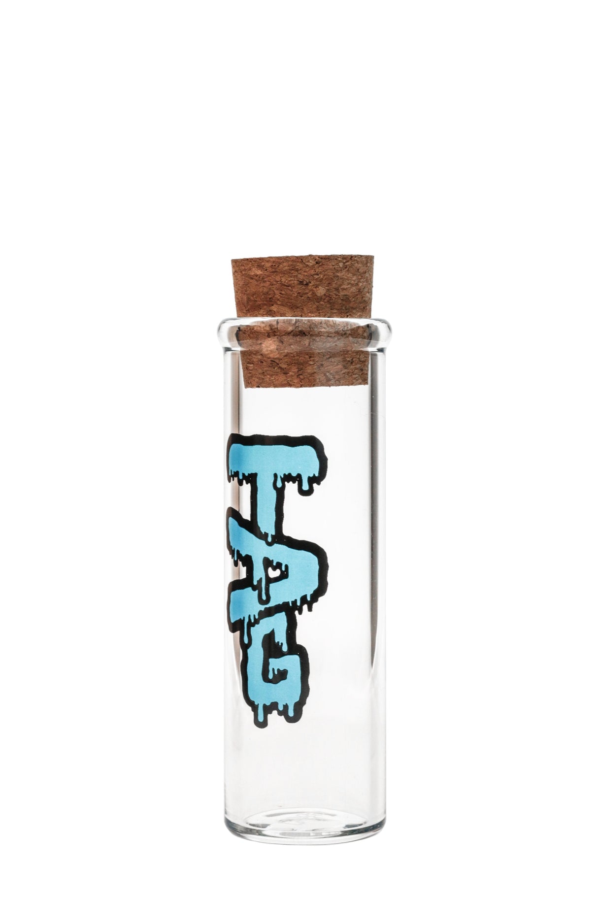 TAG 6" Glass Jar with Cork Top featuring Wavy Blue Label, Clear, 50x5MM, Front View