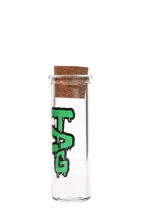 TAG 6" Glass Jar with Cork Top featuring Wavy Green Label, 50x5MM, perfect for bong storage