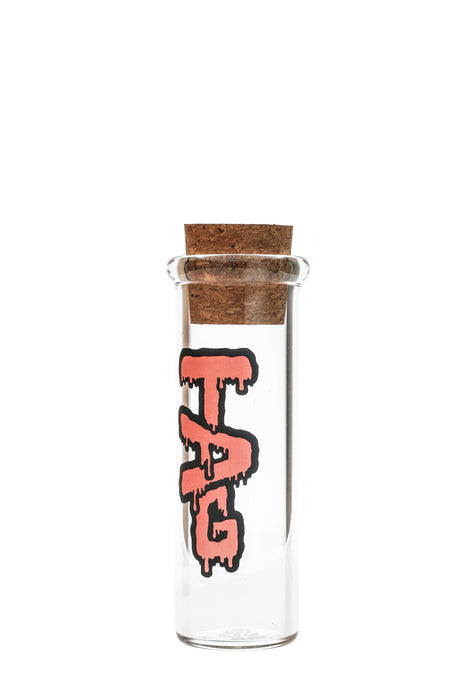 TAG 6" Glass Jar with Rasta Colored Logo and Cork Top, Front View on White Background