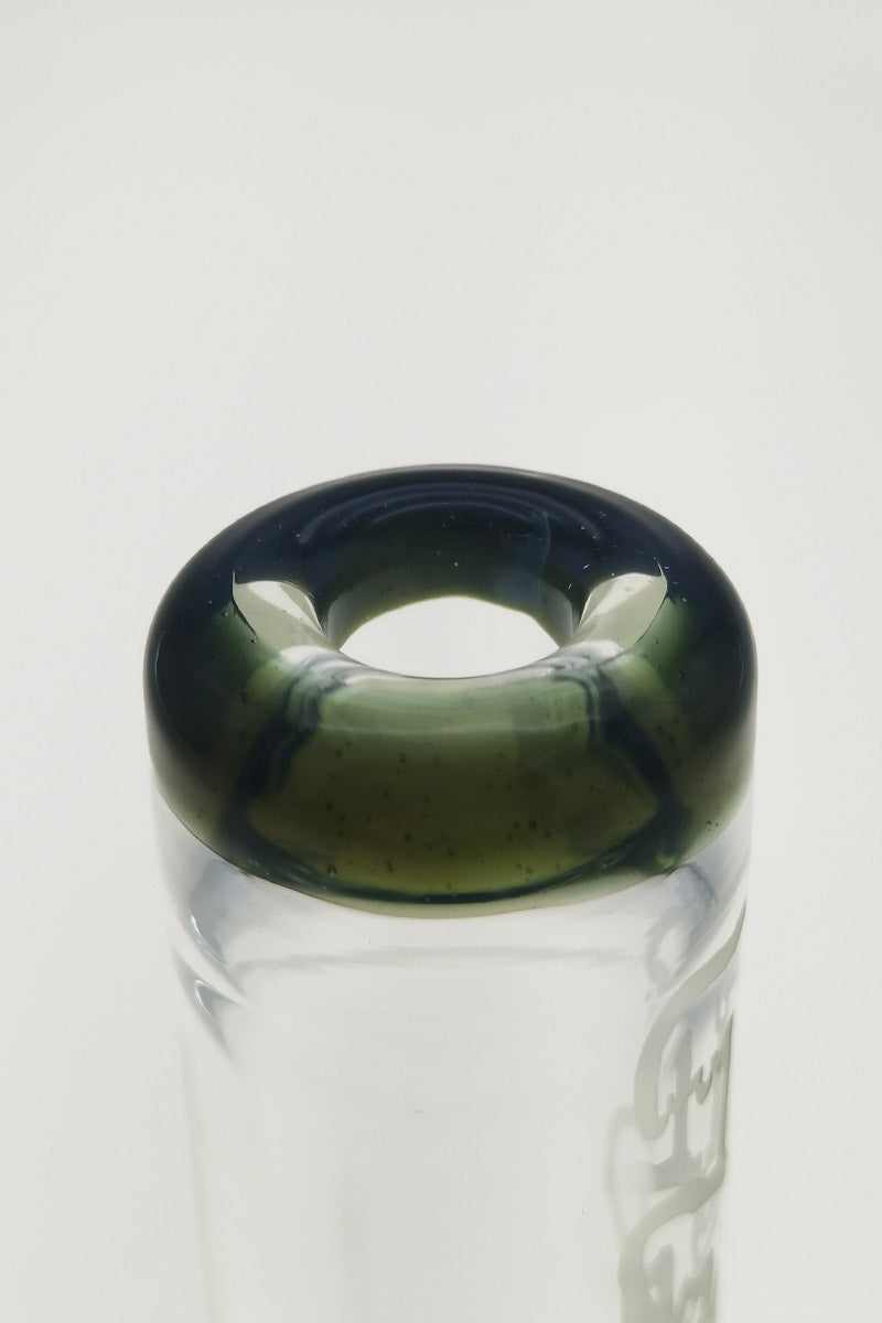 Close-up of Thick Ass Glass 7" Quartz Beaker's 10mm Female Joint with Showerhead Downstem