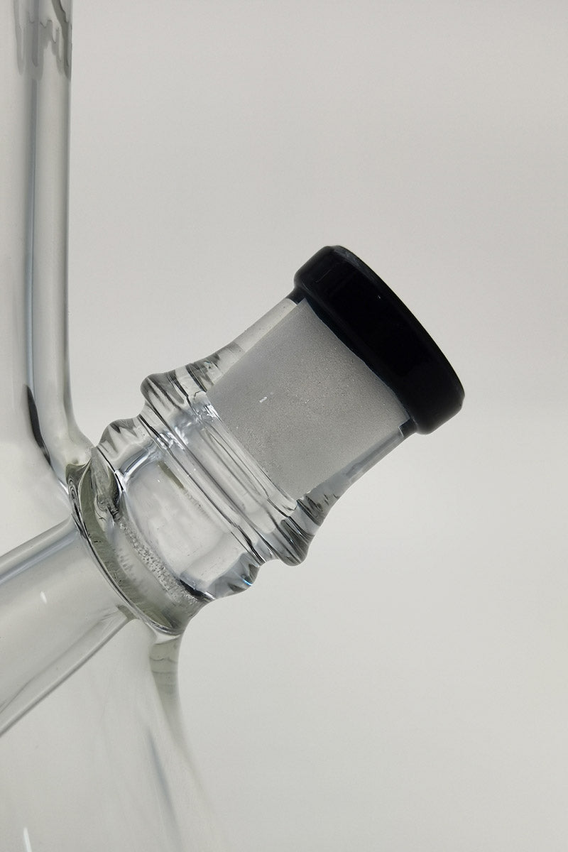 Close-up of Thick Ass Glass 7" Quartz Beaker, 10mm Female Joint with Fixed Showerhead Downstem