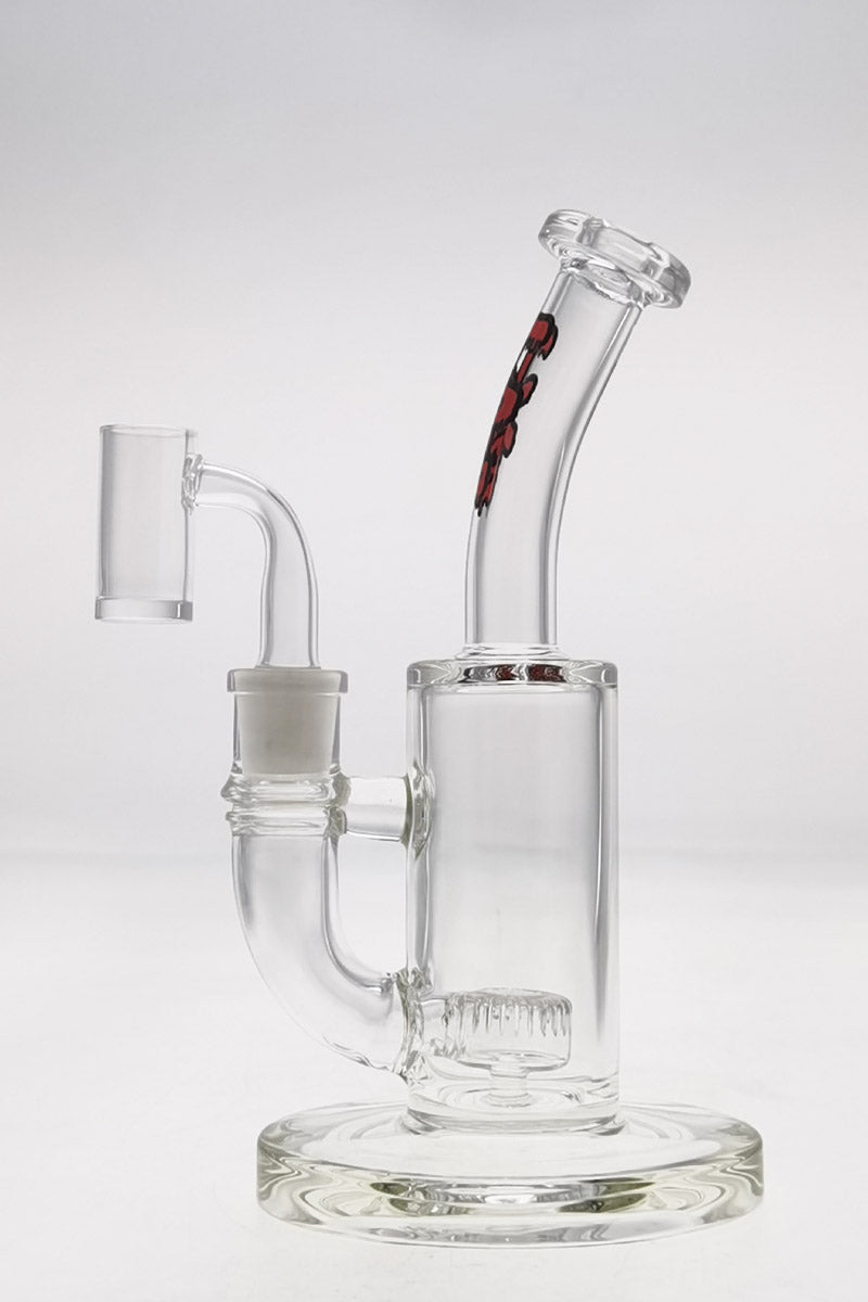 Thick Ass Glass 7" Quartz Bent Neck Rig, 14mm Female Joint, Showerhead Diffuser, Side View