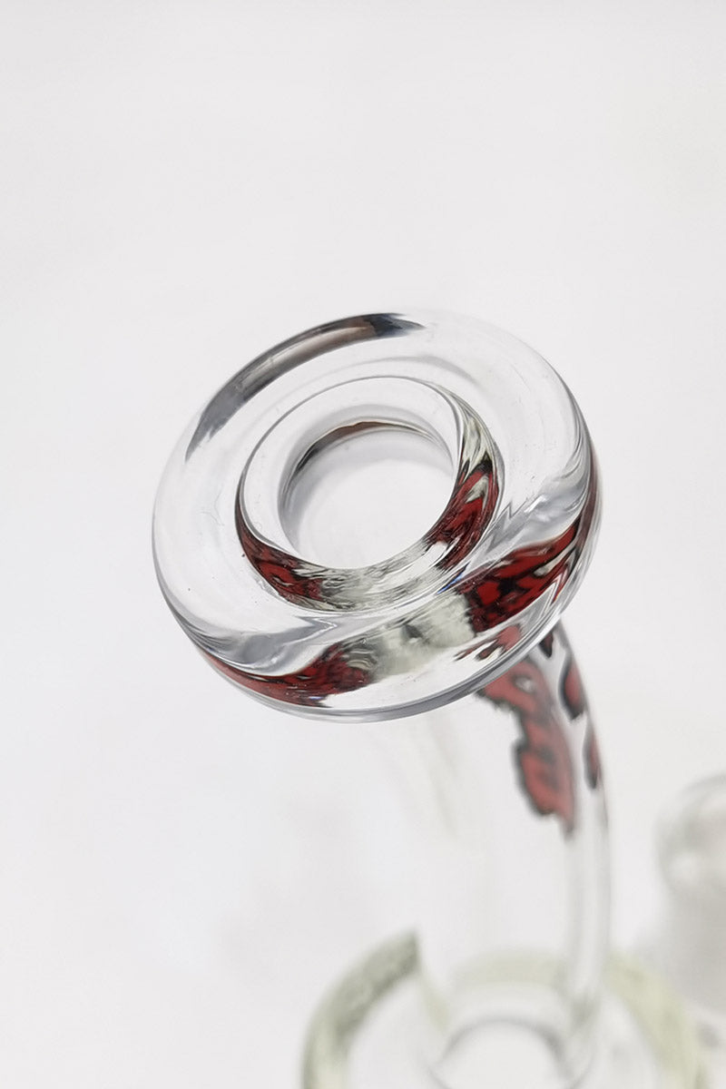 Close-up of TAG 7" Bent Neck Dab Rig with Fixed Showerhead Puck Diffuser and 14MM Female Joint