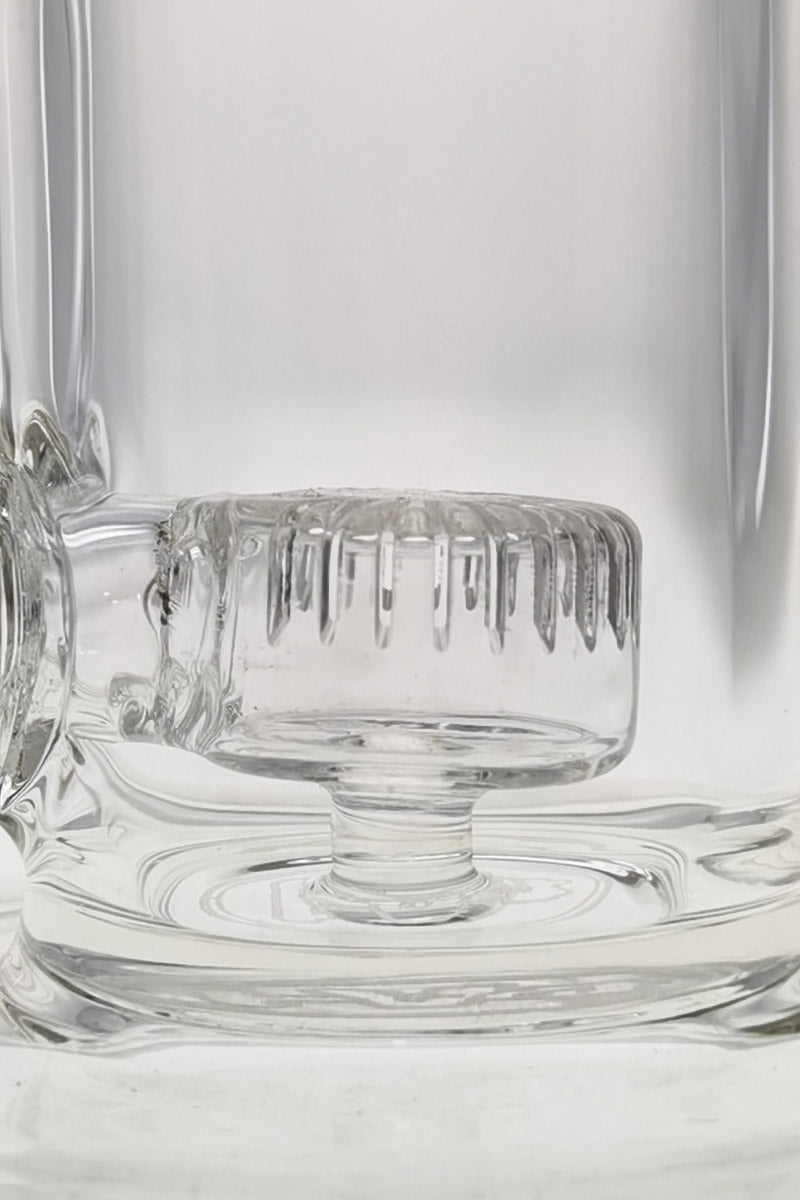 Close-up of TAG 7" Bent Neck Dab Rig with Fixed Showerhead Puck Diffuser, 14MM Female