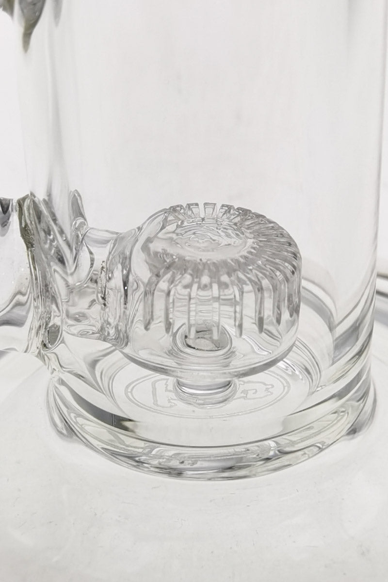 Close-up of TAG 7" Bent Neck Dab Rig with Fixed Showerhead Puck Diffuser, 14MM Female Joint