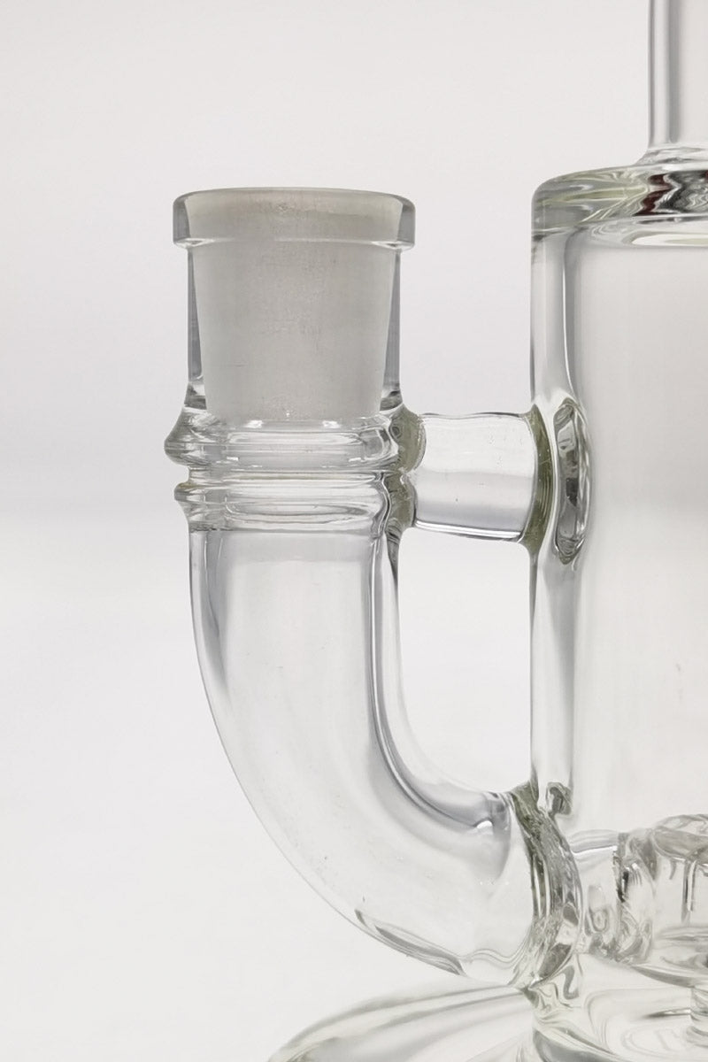 Close-up of TAG 7" Quartz Bent Neck Rig with 14MM Female Joint and Showerhead Diffuser