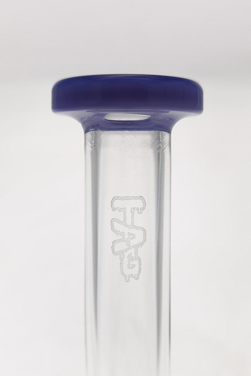 TAG 7" Bent Neck Dab Rig with Fixed Showerhead Puck Diffuser, 14MM Female Joint, Clear View