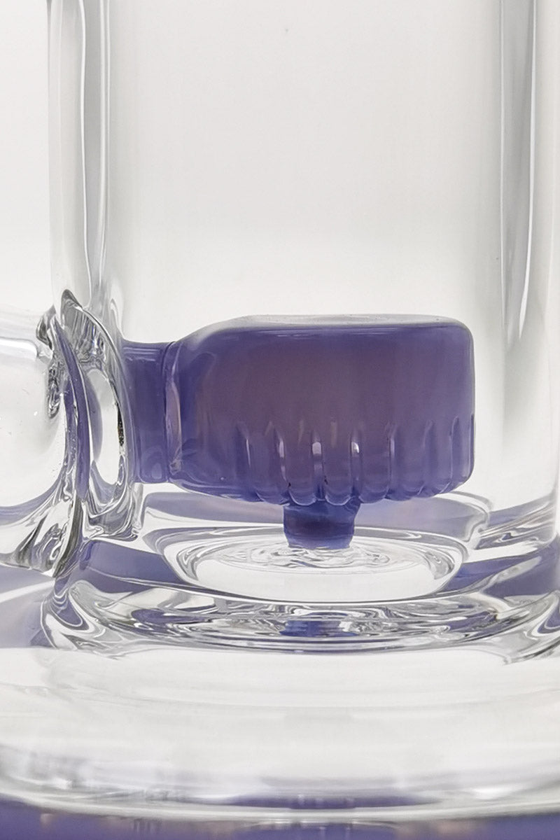 Close-up of Thick Ass Glass 7" Quartz Bent Neck Rig with Showerhead Diffuser and 14mm Female Joint