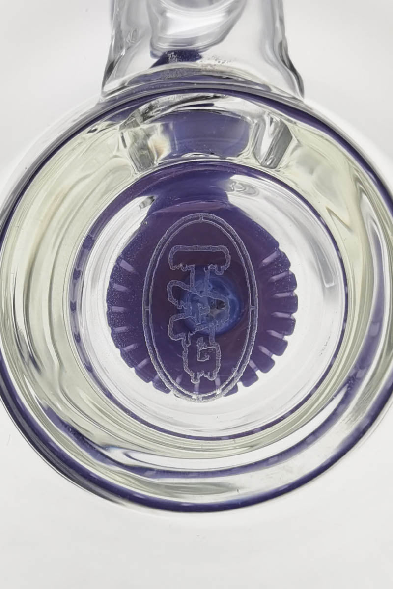 Close-up top view of Thick Ass Glass 7" Quartz Bent Neck Rig with Showerhead Diffuser