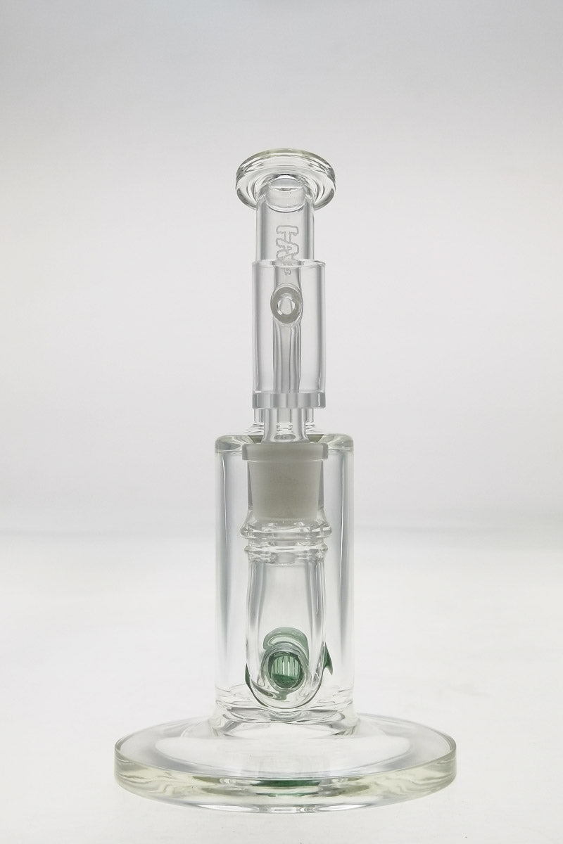 Thick Ass Glass 7" Quartz Bent Neck Dab Rig with Showerhead Diffuser, Front View on White