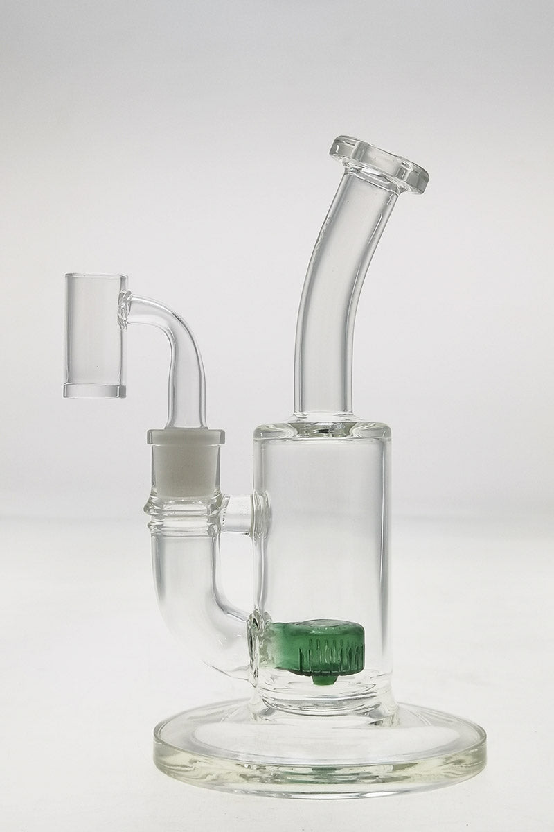 Thick Ass Glass 7" Quartz Bent Neck Rig with Showerhead Diffuser, Front View on White Background