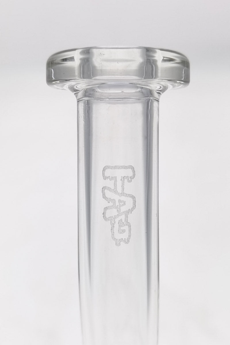 Close-up of Thick Ass Glass 7" Quartz Bent Neck Rig with Showerhead Diffuser