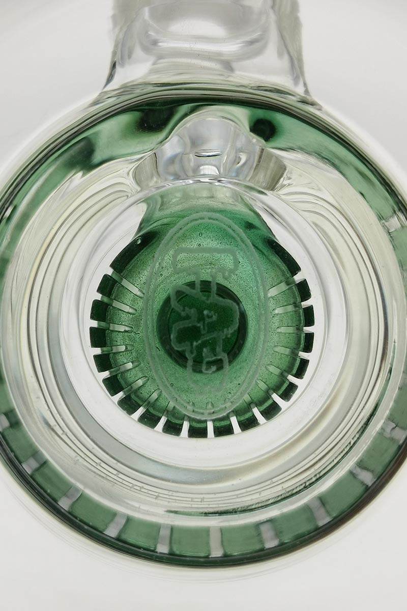 TAG 7" Bent Neck Dab Rig with Fixed Showerhead Puck Diffuser, Top View, 14MM Female