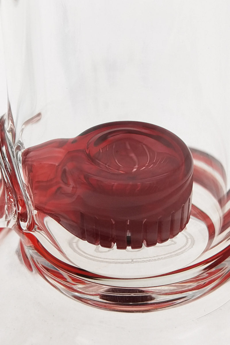 Close-up of TAG 7" Bent Neck Dab Rig with Red Showerhead Puck Diffuser