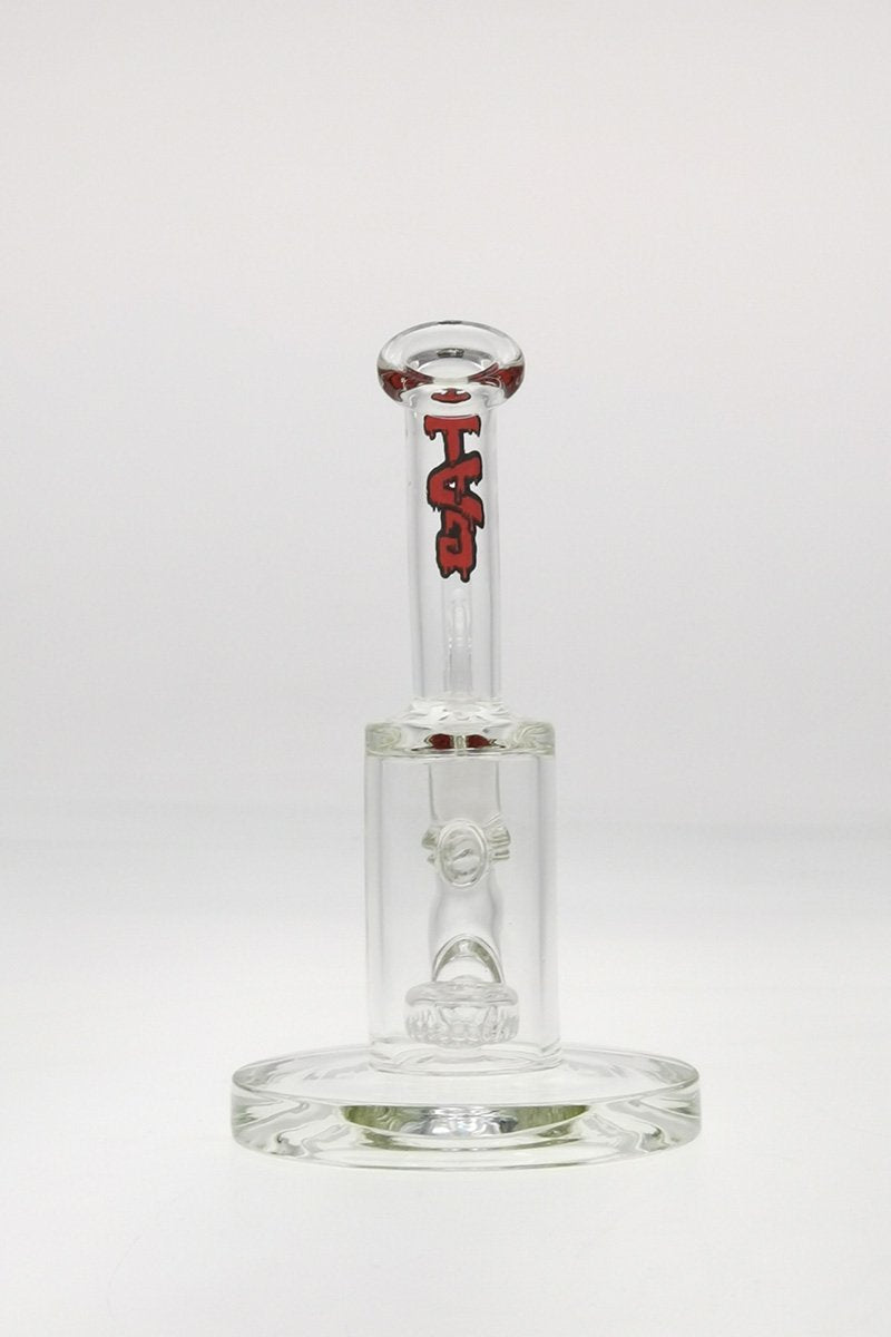 TAG 7" Bent Neck Dab Rig with Fixed Showerhead Puck Diffuser, 14MM Female Joint, Front View
