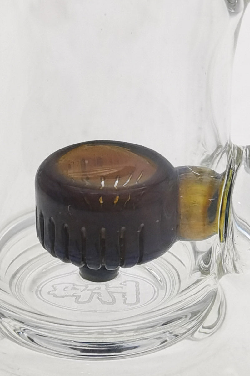 Side view of Thick Ass Glass 7" Quartz Rig with Bent Neck and Showerhead Diffuser for smooth hits