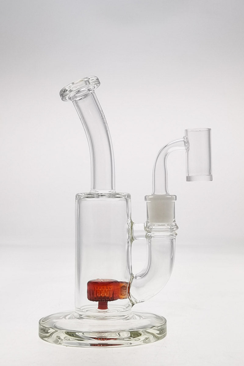 Thick Ass Glass 7" Quartz Bent Neck Rig with Showerhead Diffuser, Front View on White