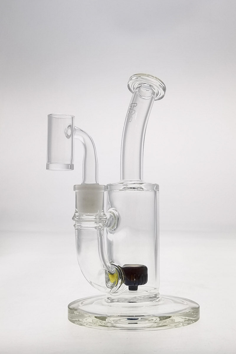 Thick Ass Glass 7" Quartz Bent Neck Rig with Showerhead Diffuser, Wavy Logo - Mai Tai Accents