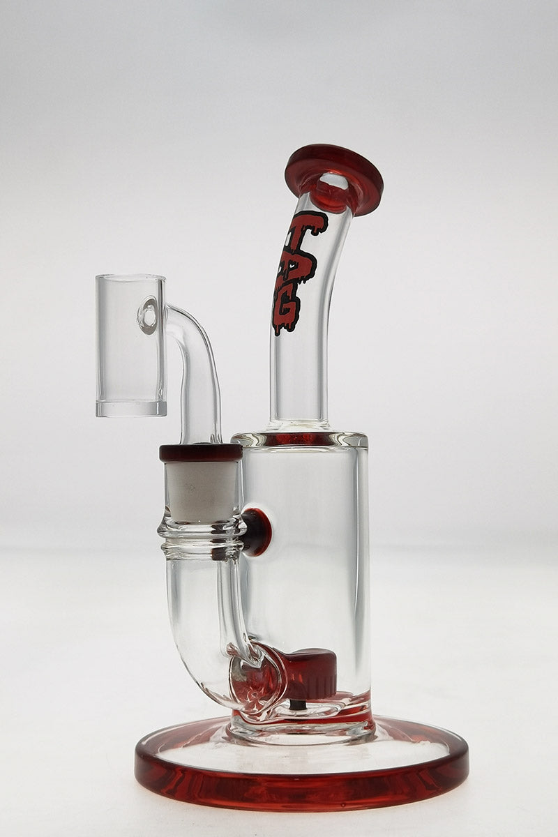 TAG 7" Bent Neck Dab Rig with Fixed Showerhead Puck Diffuser and Red Accents