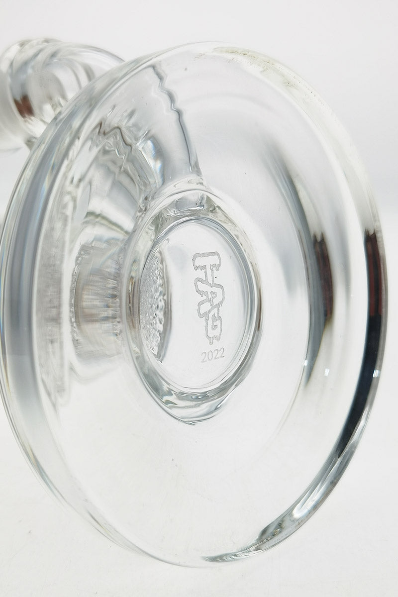 Close-up of TAG 7.5" Bent Neck Dab Rig with Fritted Disc, 14MM Female Joint