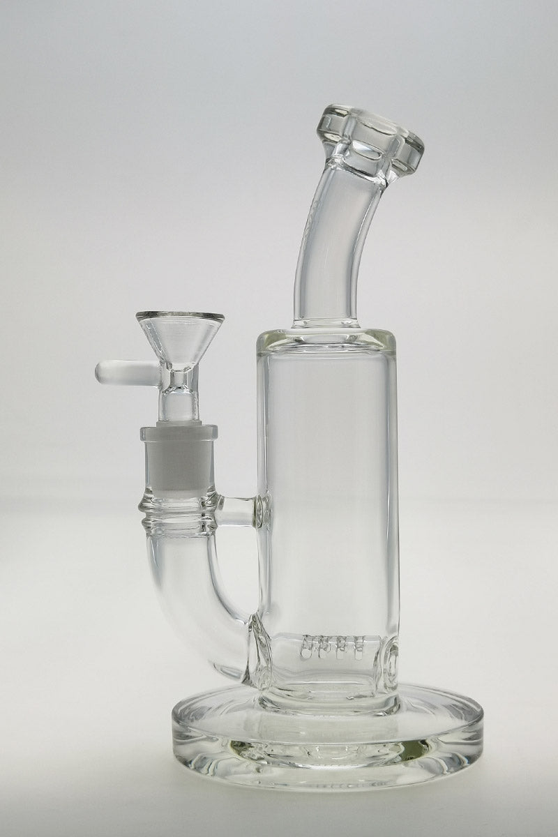 TAG 8" Bent Neck Bong with Inline Diffuser, 14MM Female Joint, Front View on White