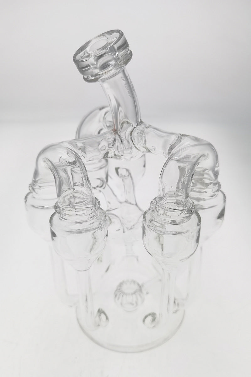 TAG 8" Inline Sextuple Recycler Dab Rig, 14MM Female Joint, Clear Glass, Front View