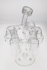 TAG 8" clear glass sextuple recycler dab rig with inline percolator, 14MM female joint - front view
