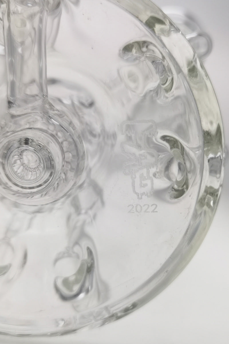 Close-up of TAG 8" Inline Sextuple Recycler's intricate percolator and stamped base