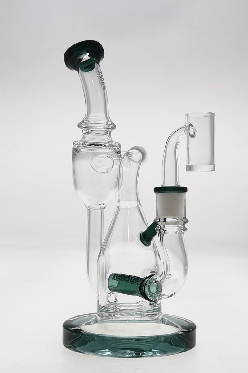 Thick Ass Glass 8" Recycler Dab Rig with Inline Diffuser, 50x5MM Thick, Front View on White