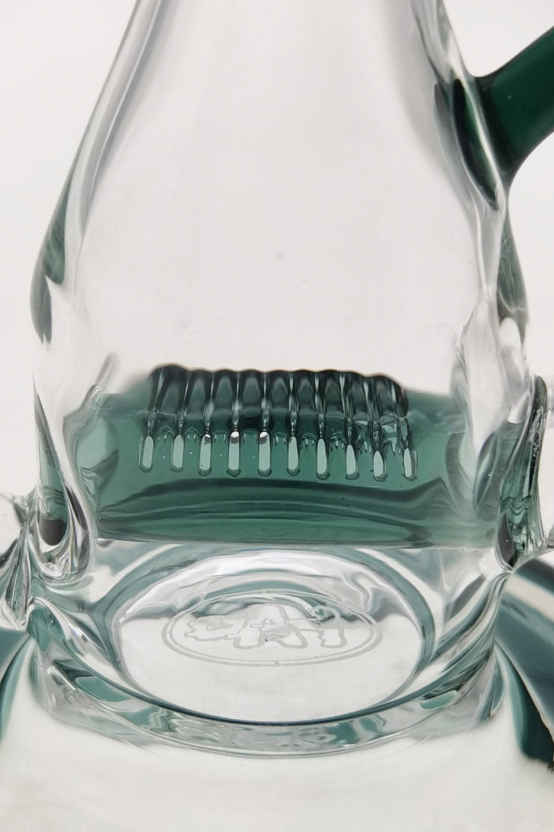 Close-up view of Thick Ass Glass 8" Recycler Dab Rig with clear Inline Diffuser and sturdy base