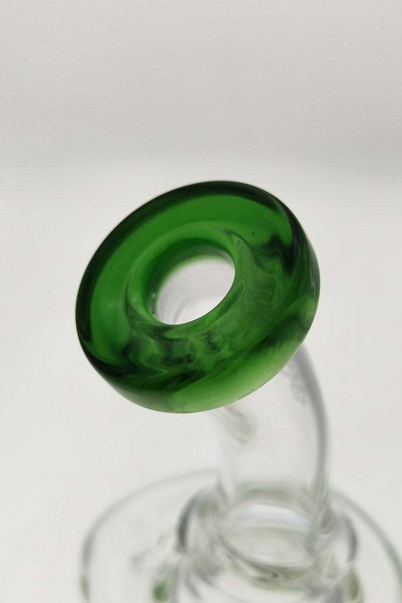 Close-up of TAG 8" Recycler Dab Rig with Inline Diffuser and Green Mouthpiece