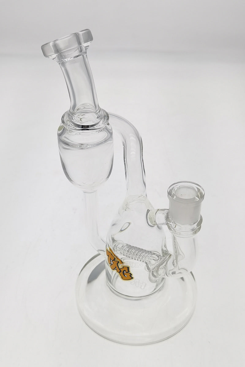 Thick Ass Glass 8" Recycler Dab Rig with Inline Diffuser, Clear Glass, 14MM Female Joint - Angled View