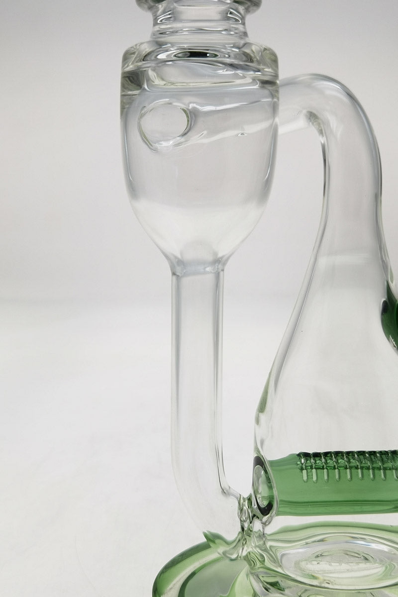 Close-up of TAG 8" Recycler Dab Rig with Inline Diffuser, 14MM Female Joint, Side View