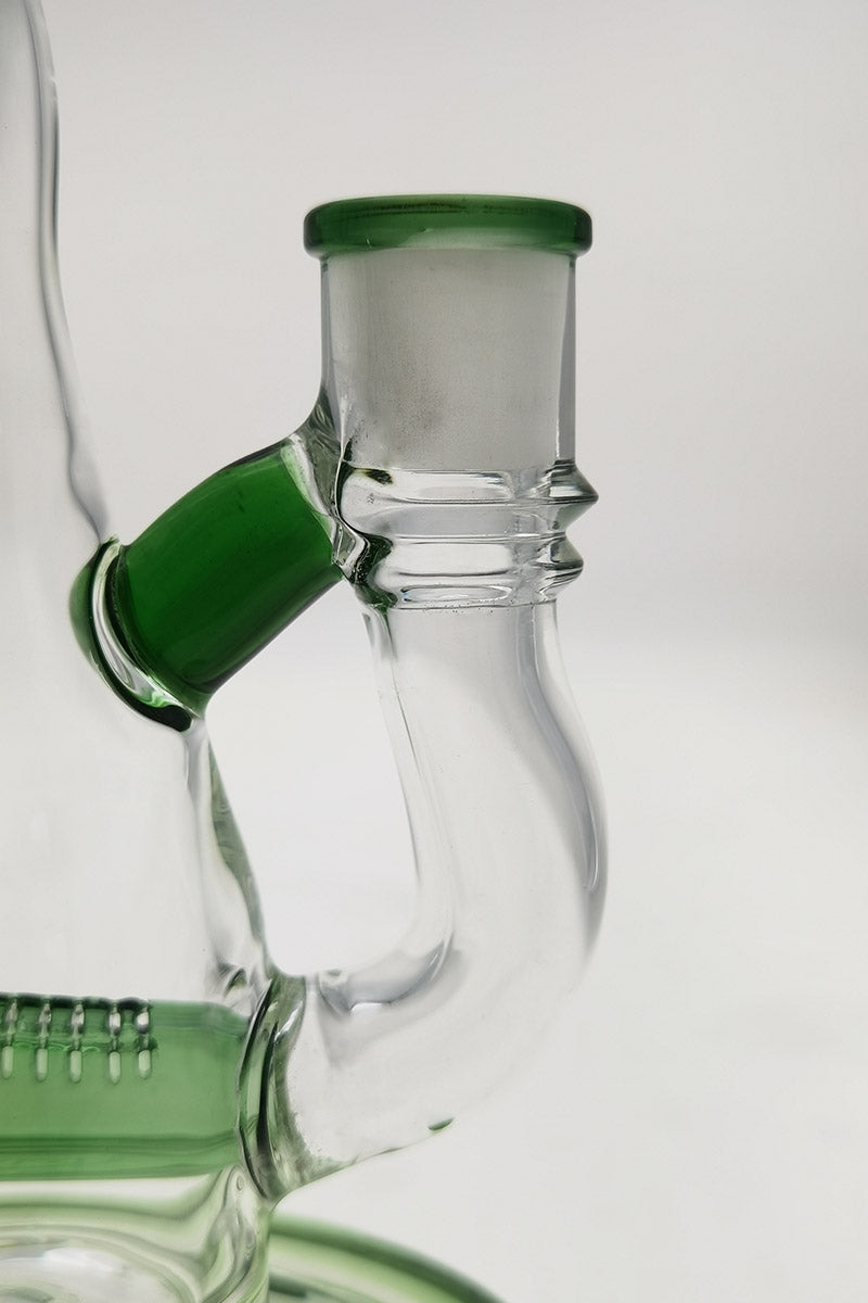 Close-up of Thick Ass Glass 8" Recycler Dab Rig with 5mm glass and Inline Diffuser, 14mm Female Joint
