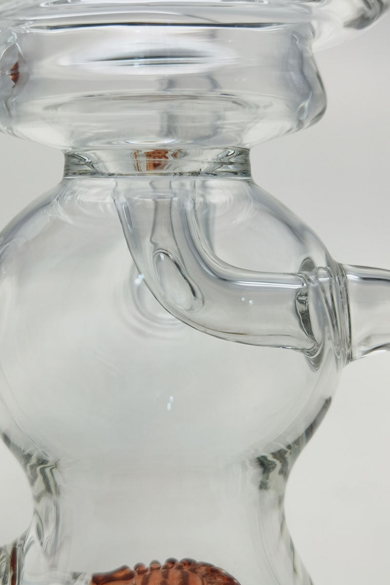 Close-up of Thick Ass Glass 8" Bent Neck Dab Rig with clear Super Slit Puck Diffuser