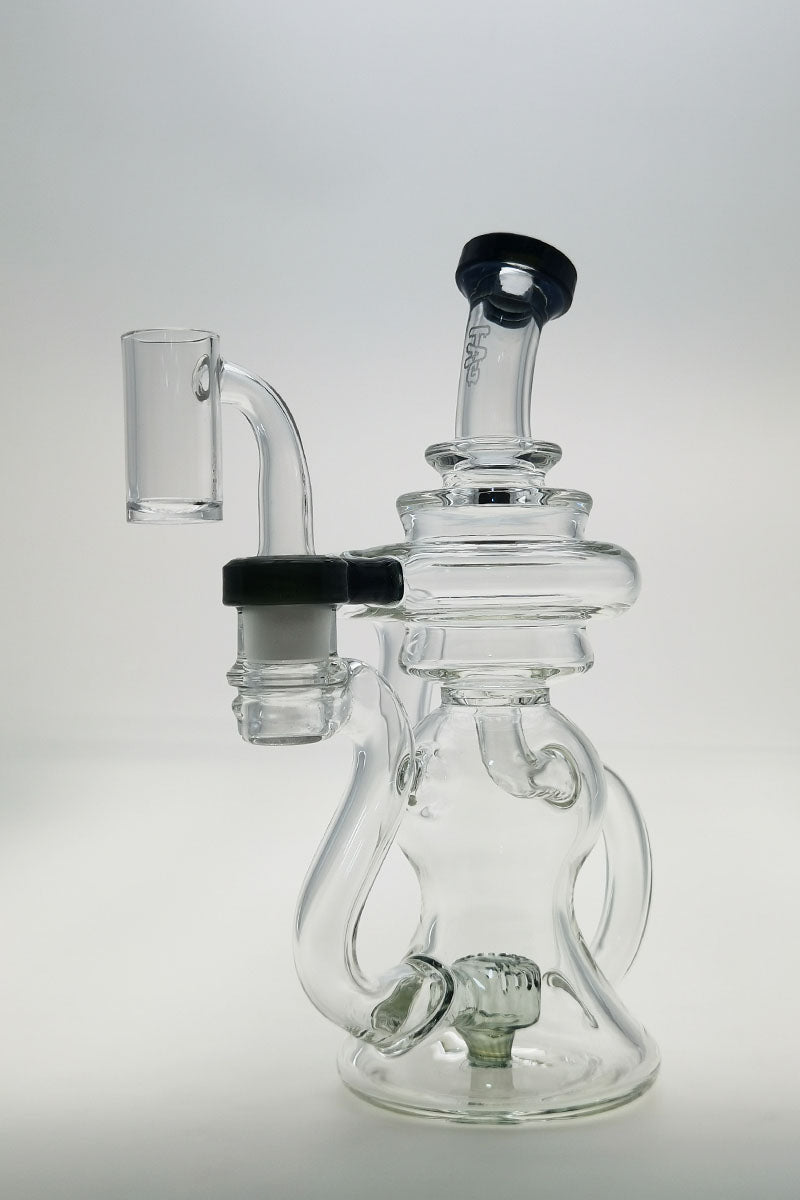 Thick Ass Glass 8" Bent Neck Dab Rig with Super Slit Puck Percolator, Clear Glass, Front View