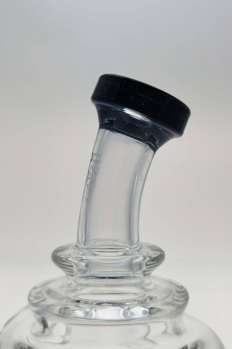 Close-up view of Thick Ass Glass 8" Bent Neck Dab Rig with efficient Super Slit Puck Diffuser