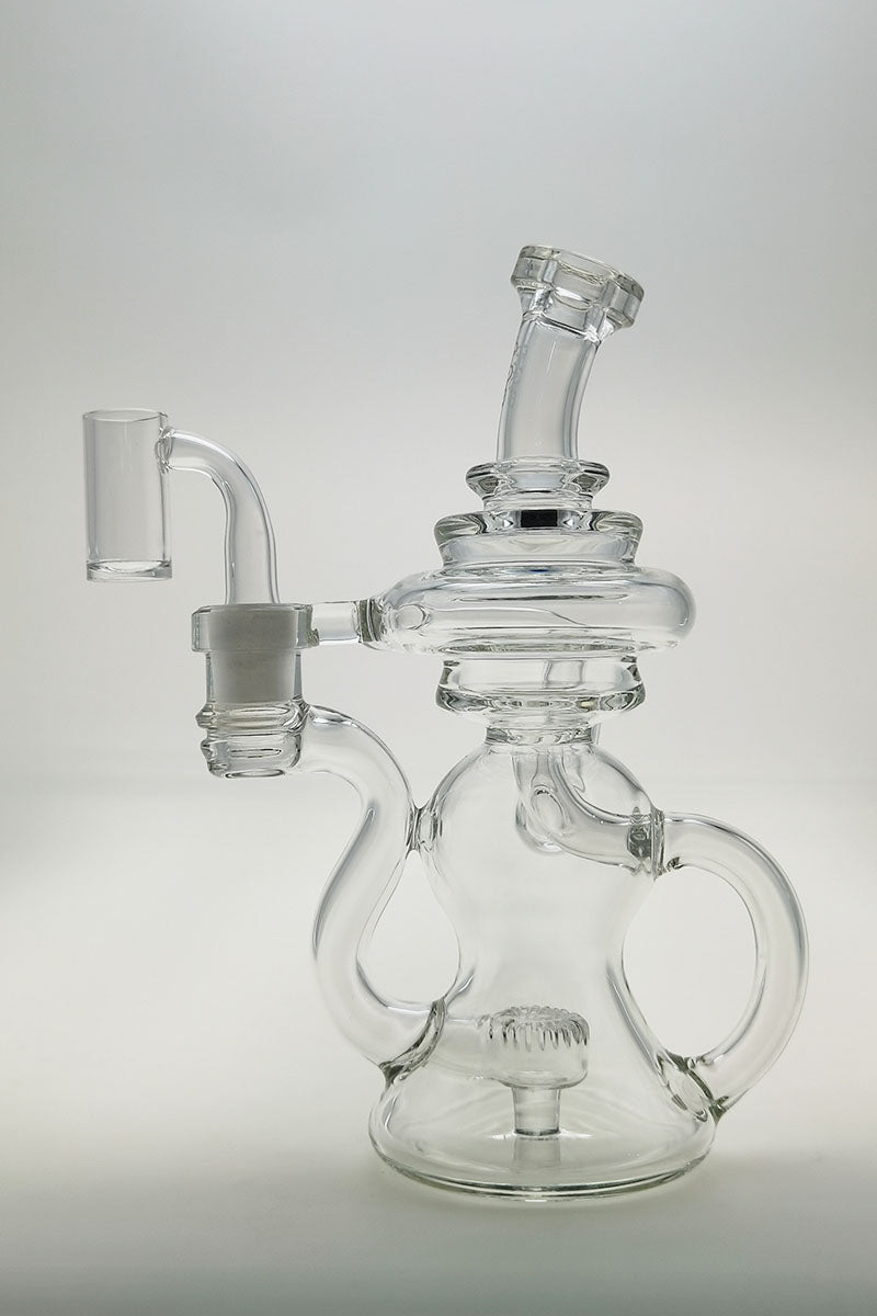 Thick Ass Glass 8" Bent Neck Dab Rig with Super Slit Puck Diffuser, Clear Glass, Front View